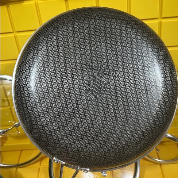 HEXCLAD Hybrid 7 Piece Nonstick Stainless Steel Frying Pan Set 8 10 12" Lids Wok - Picture 7 of 11